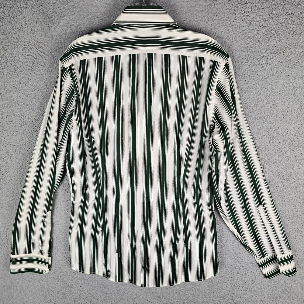 Gucci Button Down Men 16 Green White Striped Long Sleeve Cotton Dress Shirt 41 - Picture 2 of 9